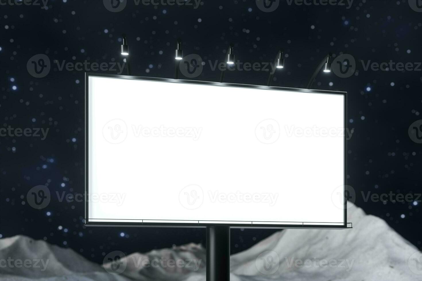 3d rendering, blank advertising board In the night scene photo