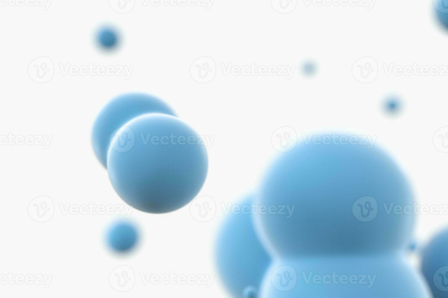 Blue spheres and molecular model, random distributed, 3d rendering. photo