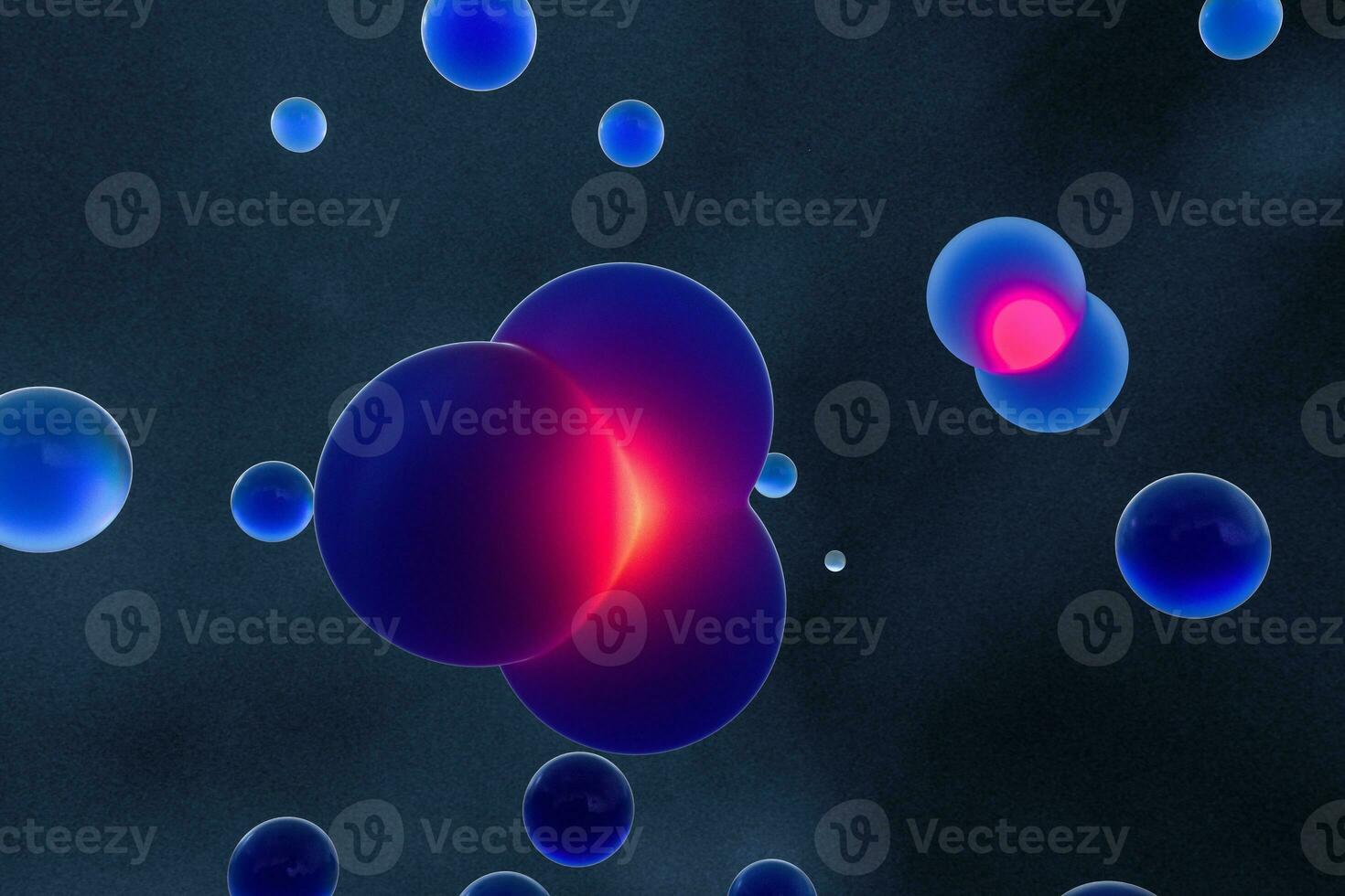 Blue spheres and molecular model, random distributed, 3d rendering. photo