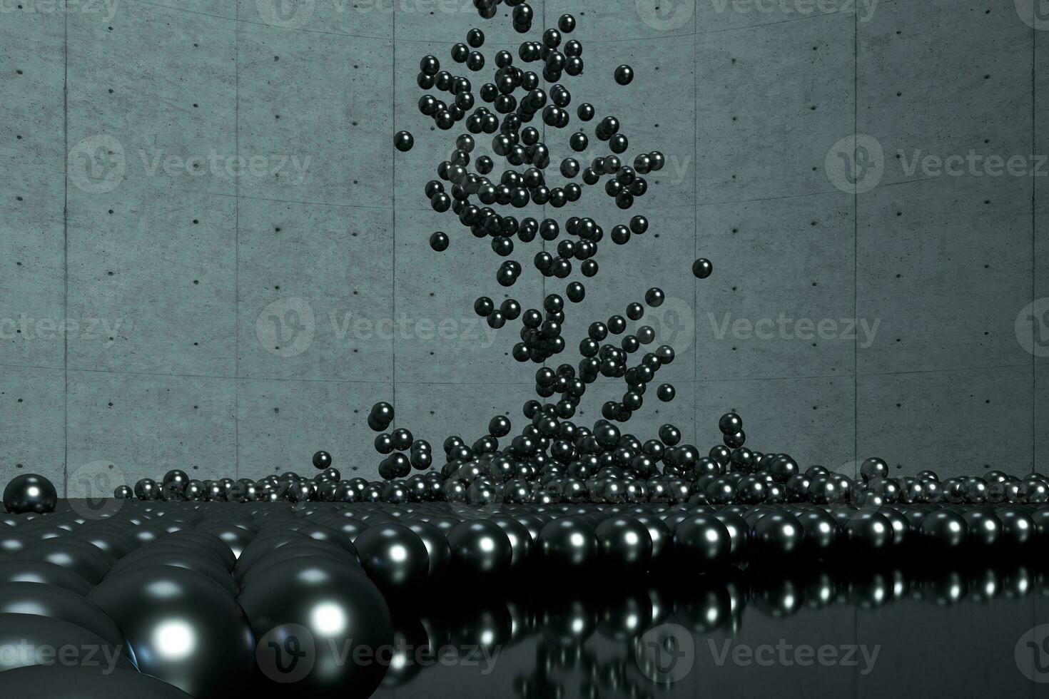 A mass of spheres falling down from above, 3d rendering. photo