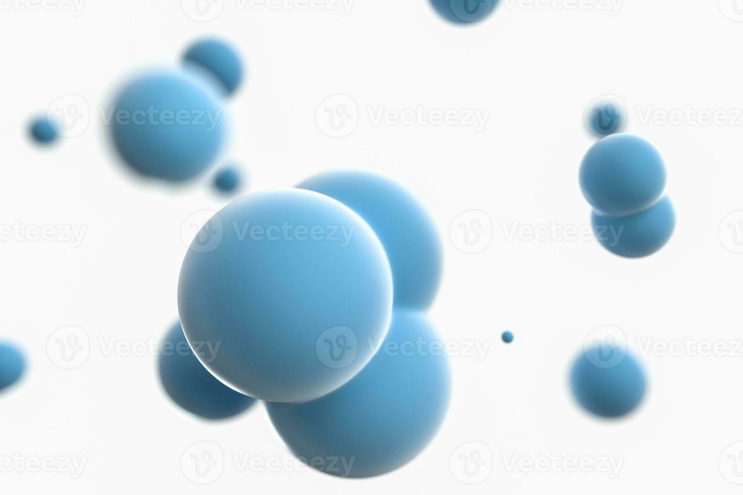 Blue spheres and molecular model, random distributed, 3d rendering. photo