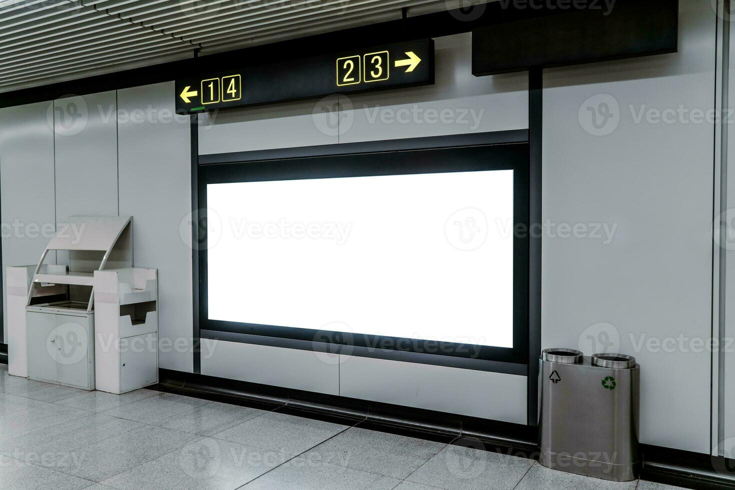 The blank billboard in the underground, poster template. photo