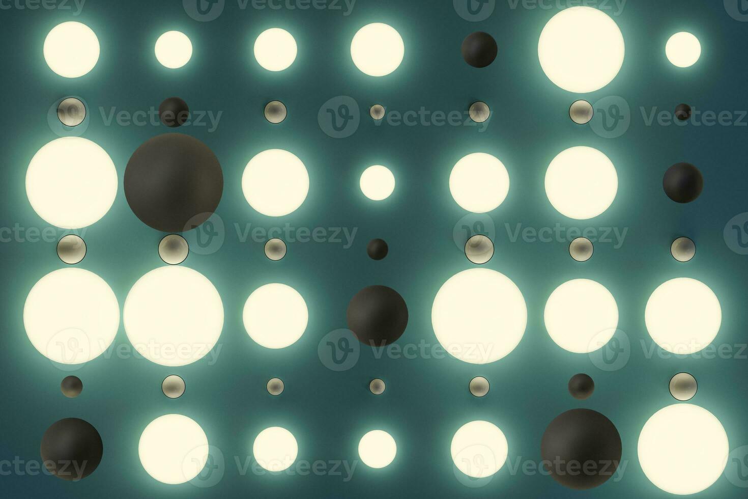 un montón de repitiendo esferas y muro, 3d representación. foto