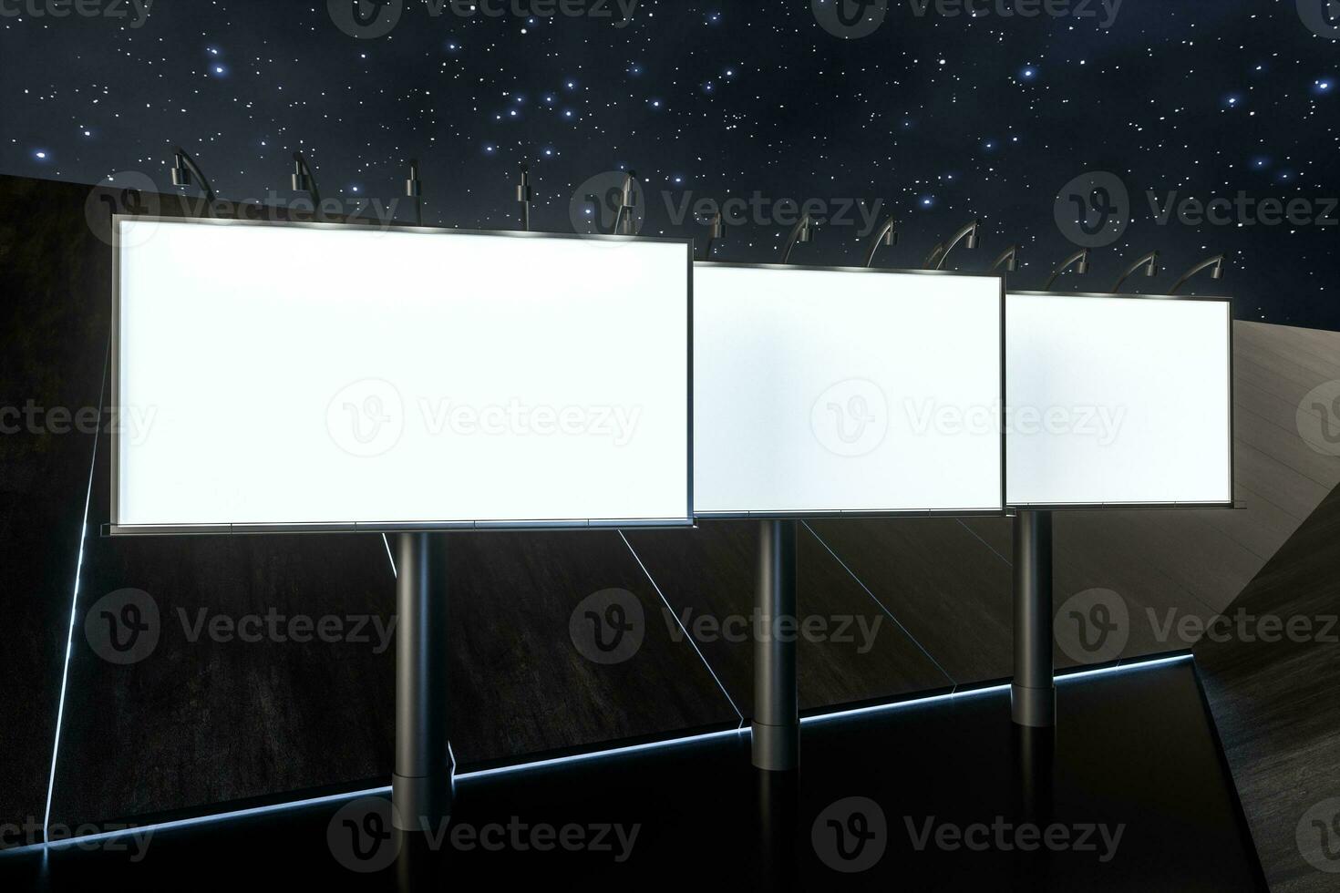 3d rendering, blank advertising board In the night scene photo