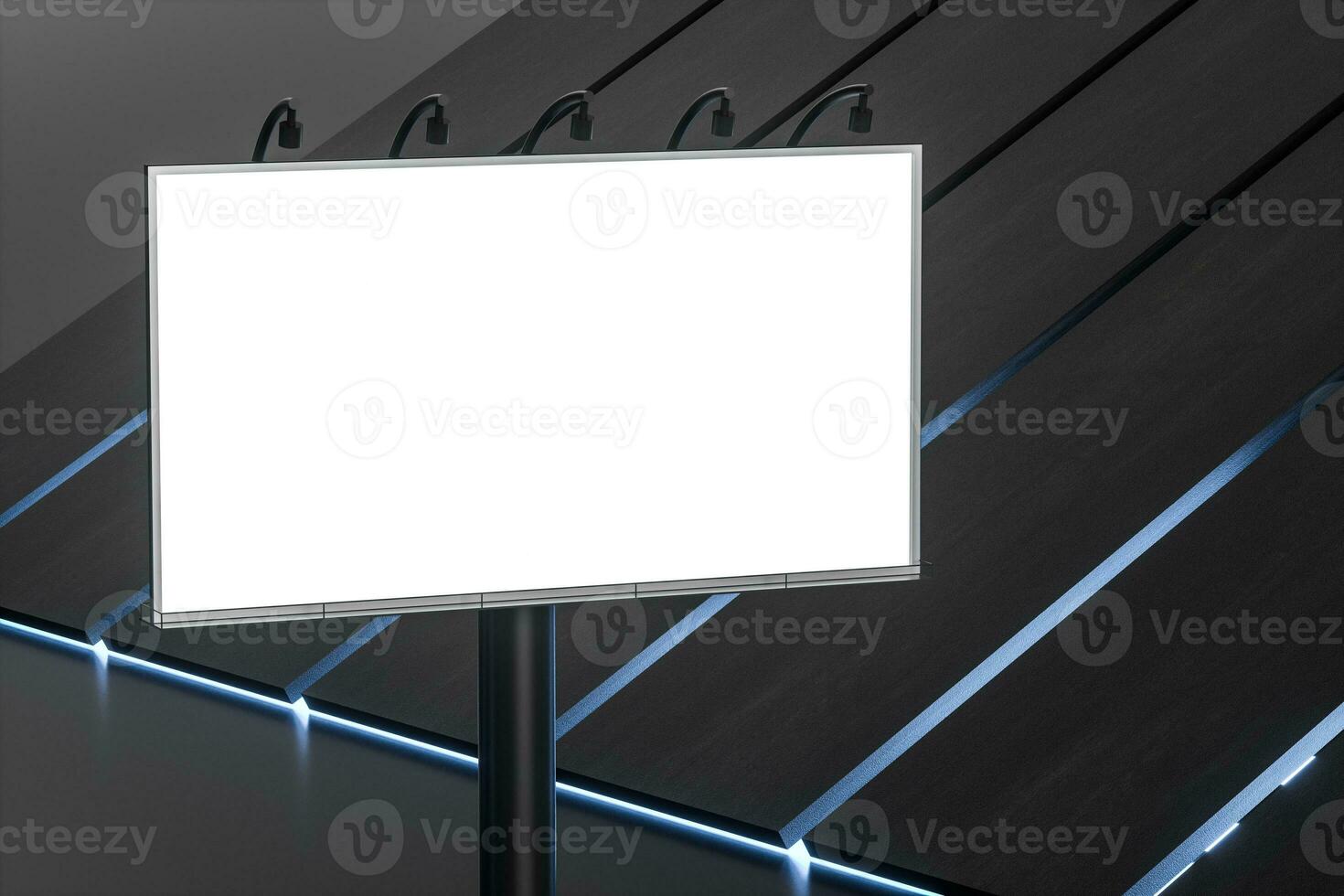 3d rendering, blank advertising board In the night scene photo