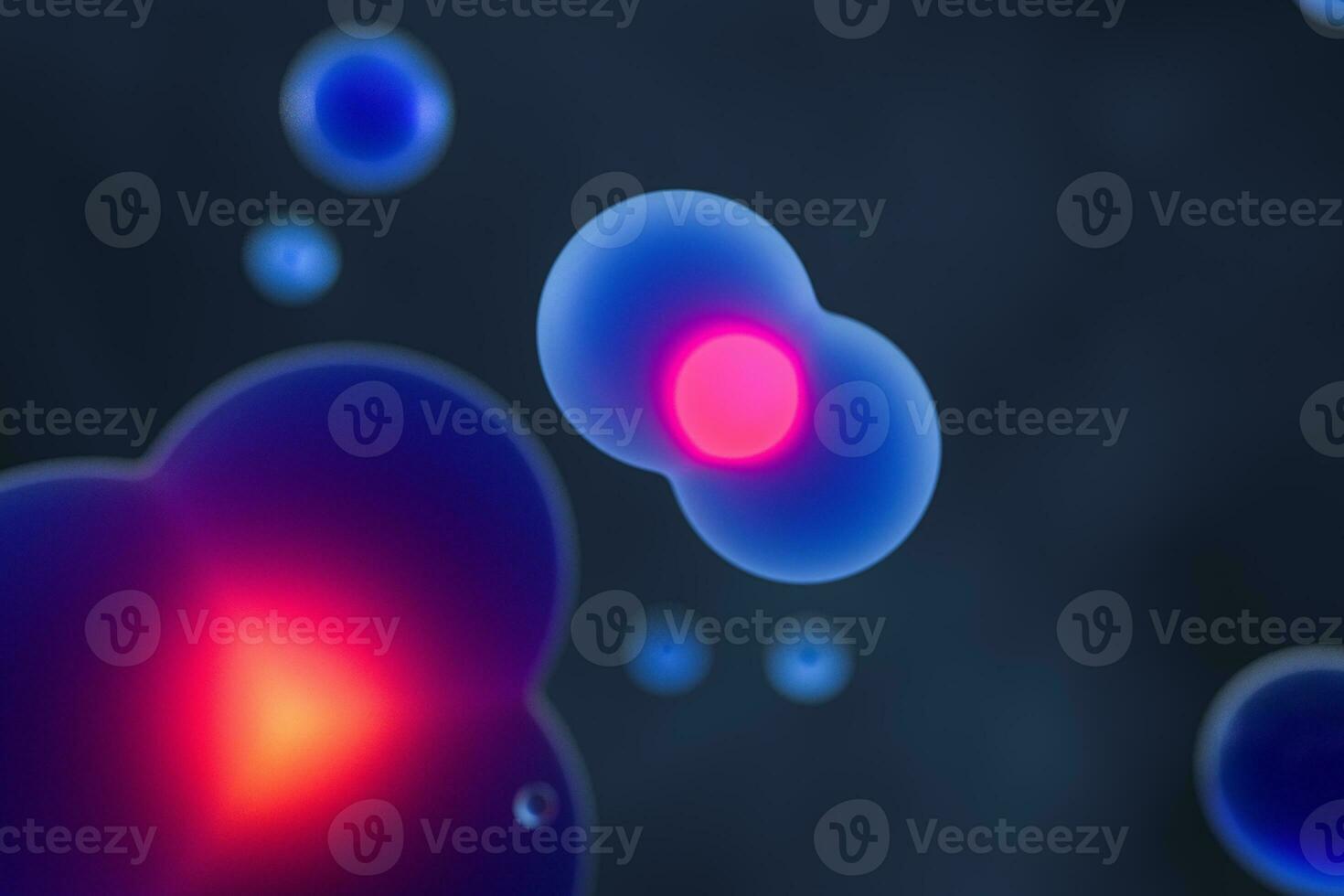 Blue spheres and molecular model, random distributed, 3d rendering. photo