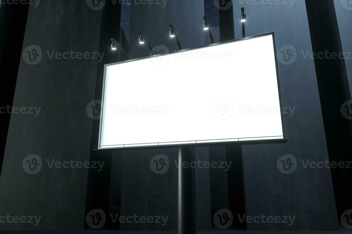 3d rendering, blank advertising board In the night scene photo