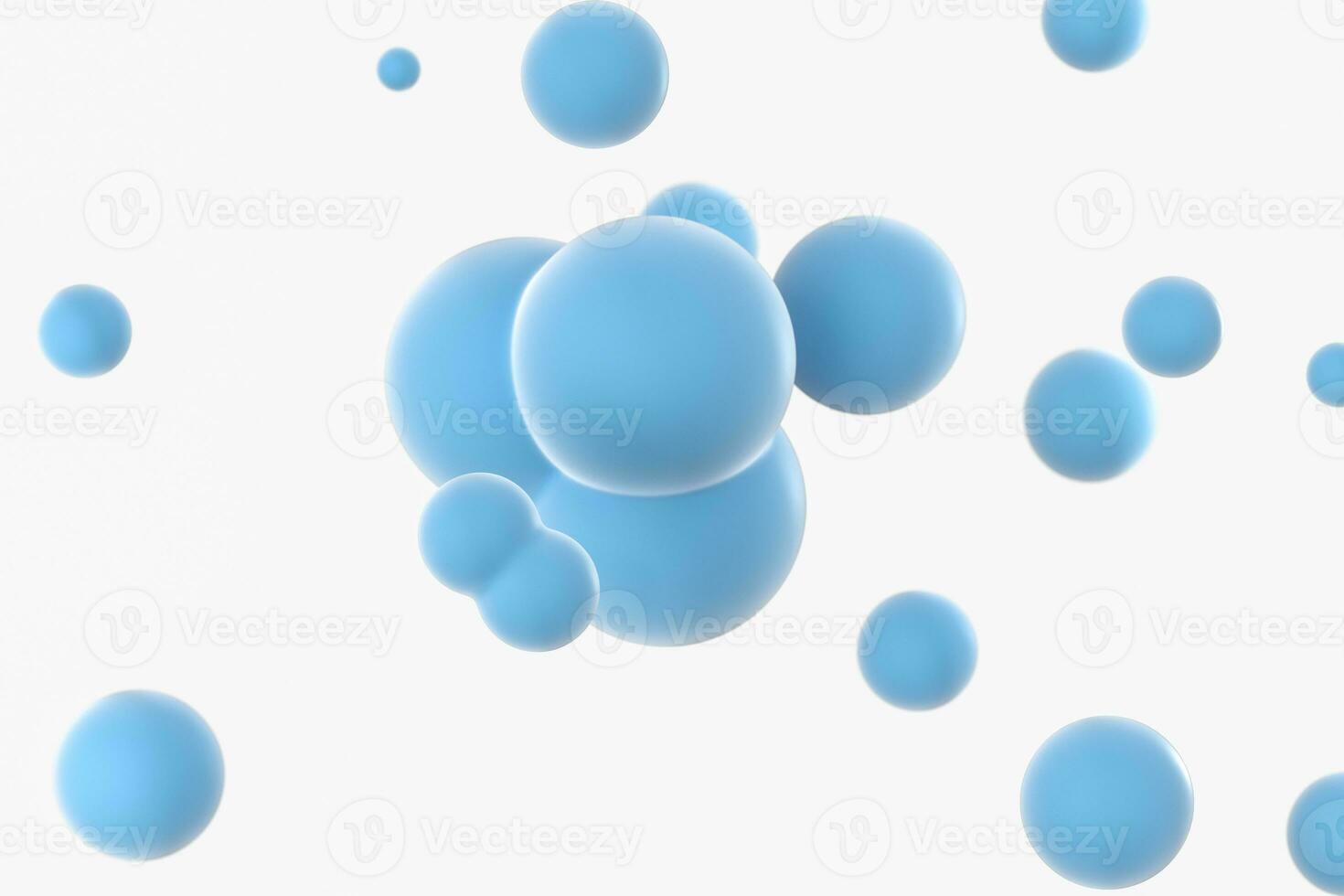 Blue spheres and molecular model, random distributed, 3d rendering. photo