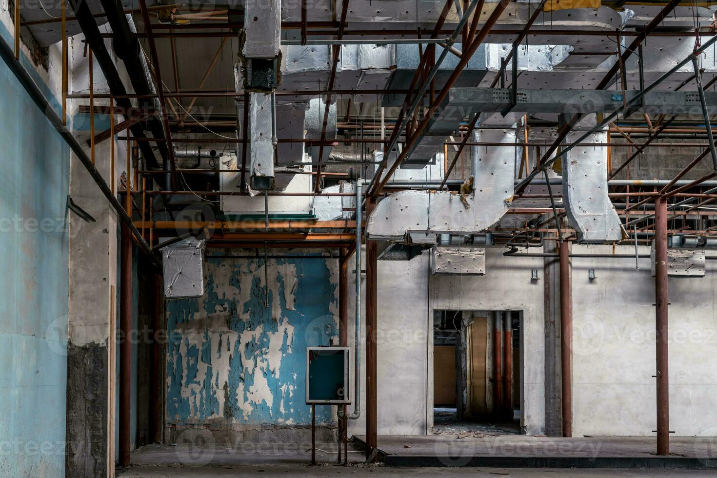 The abandoned industrial building. Fantasy interior scene. photo