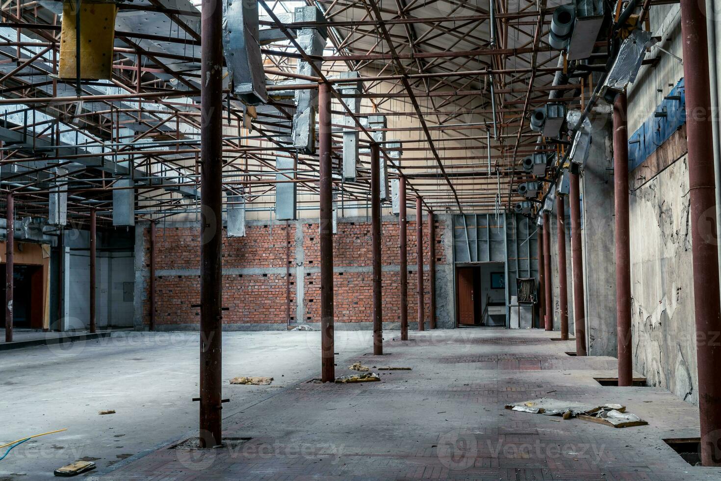 The abandoned industrial building. Fantasy interior scene. photo