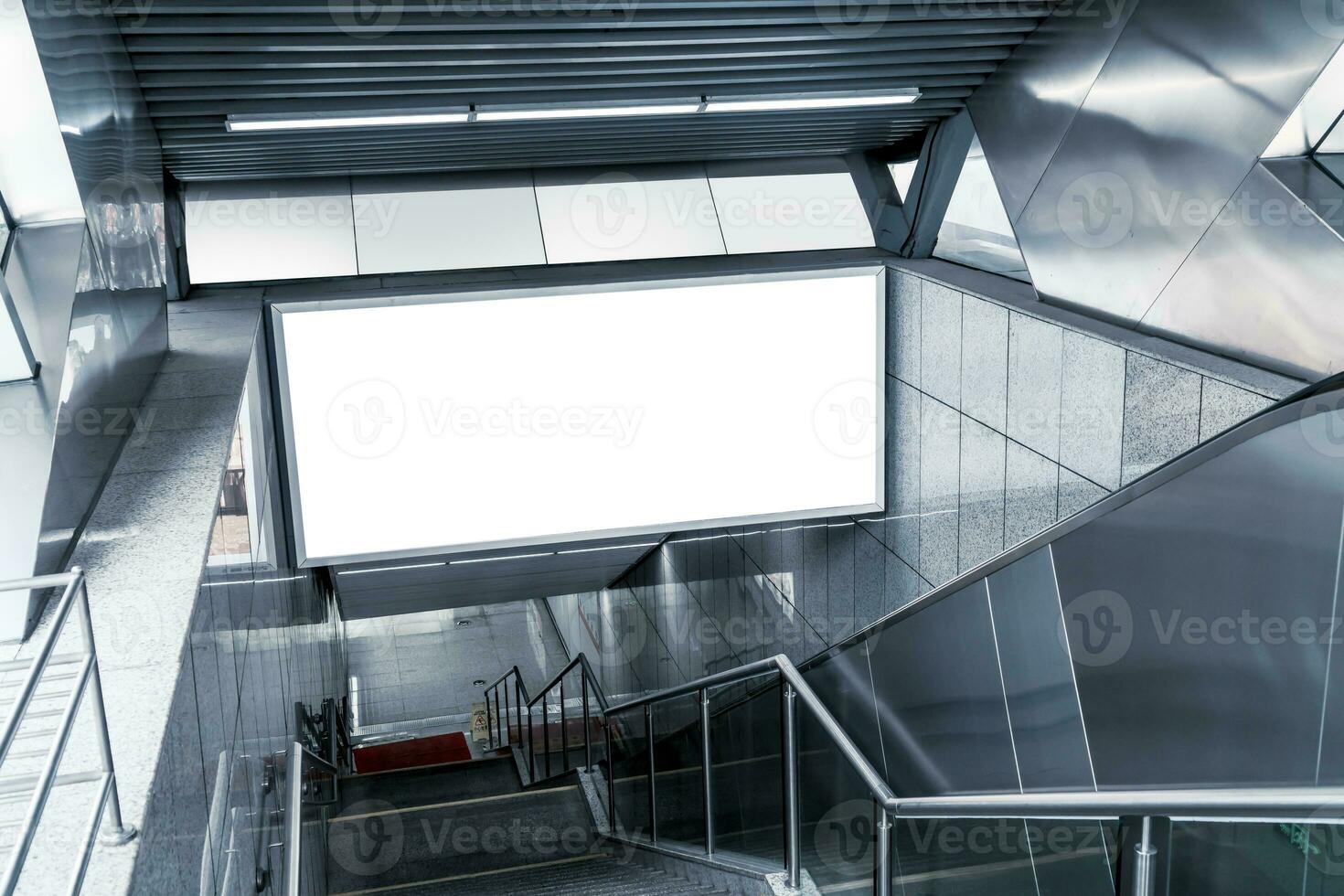 The blank billboard in the underground, poster template. photo