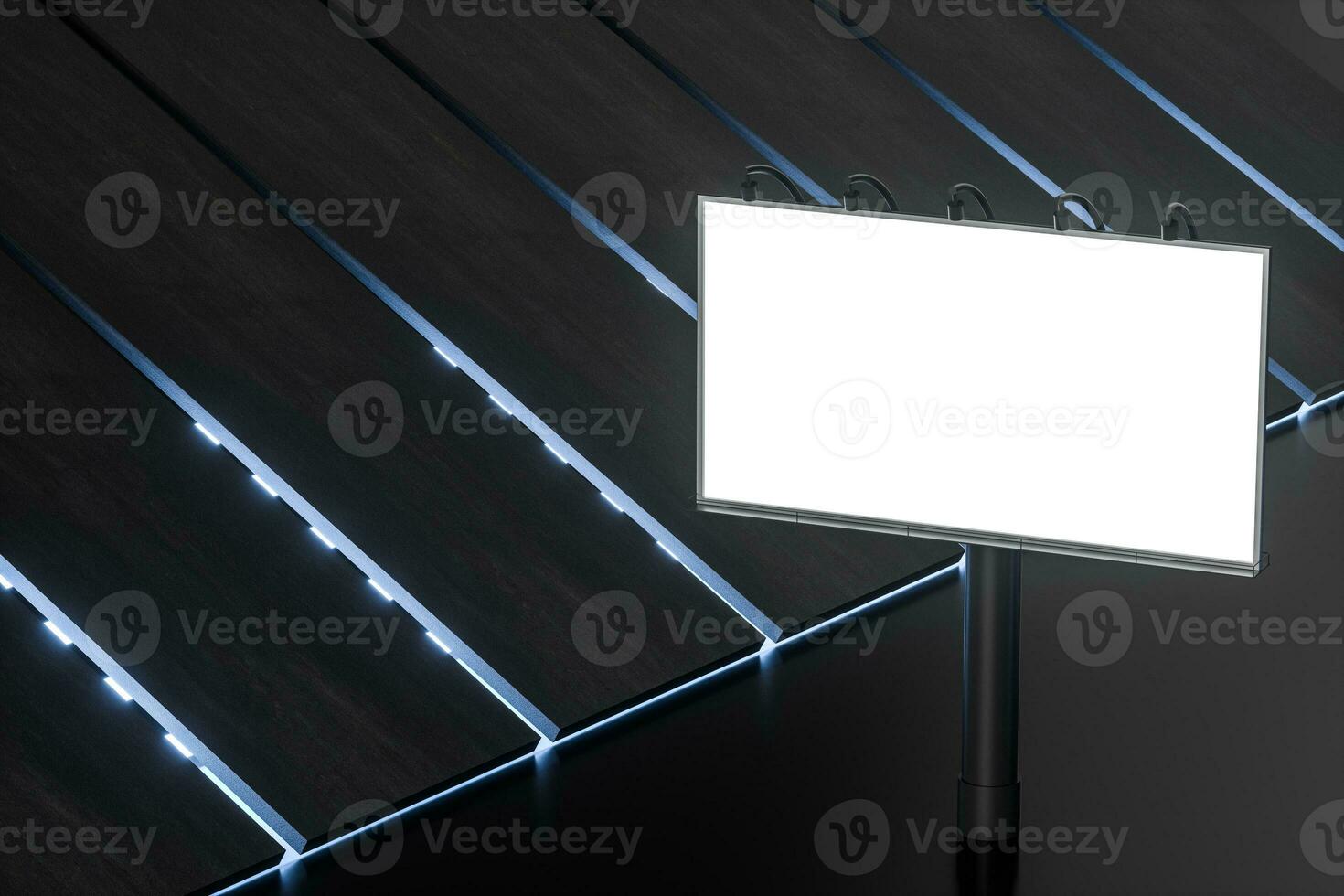 3d rendering, blank advertising board In the night scene photo