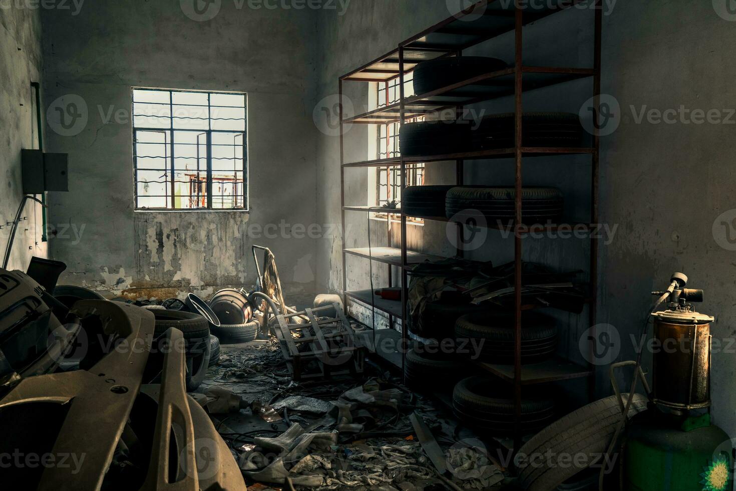 The abandoned industrial building. Fantasy interior scene. photo