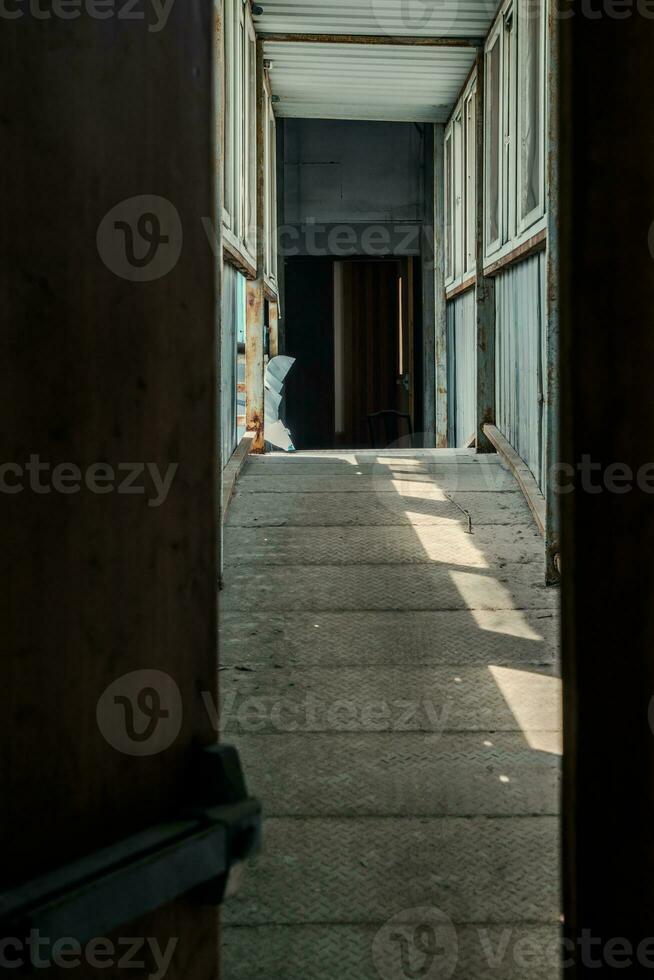 The abandoned industrial building. Fantasy interior scene. photo