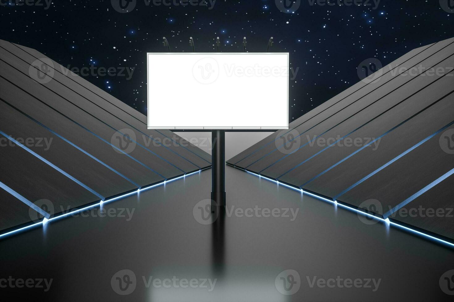 3d rendering, blank advertising board In the night scene photo