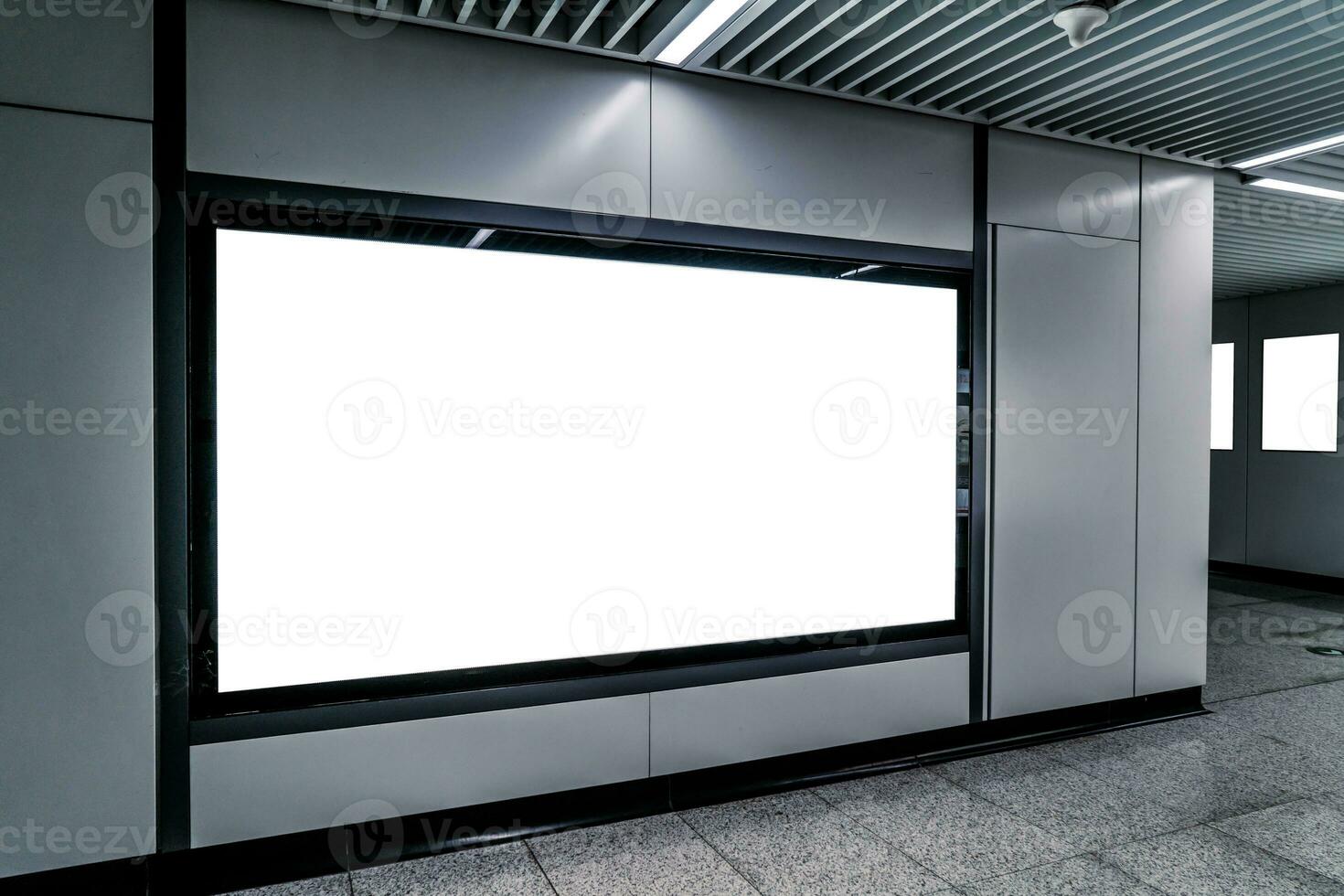 The blank billboard in the underground, poster template. photo