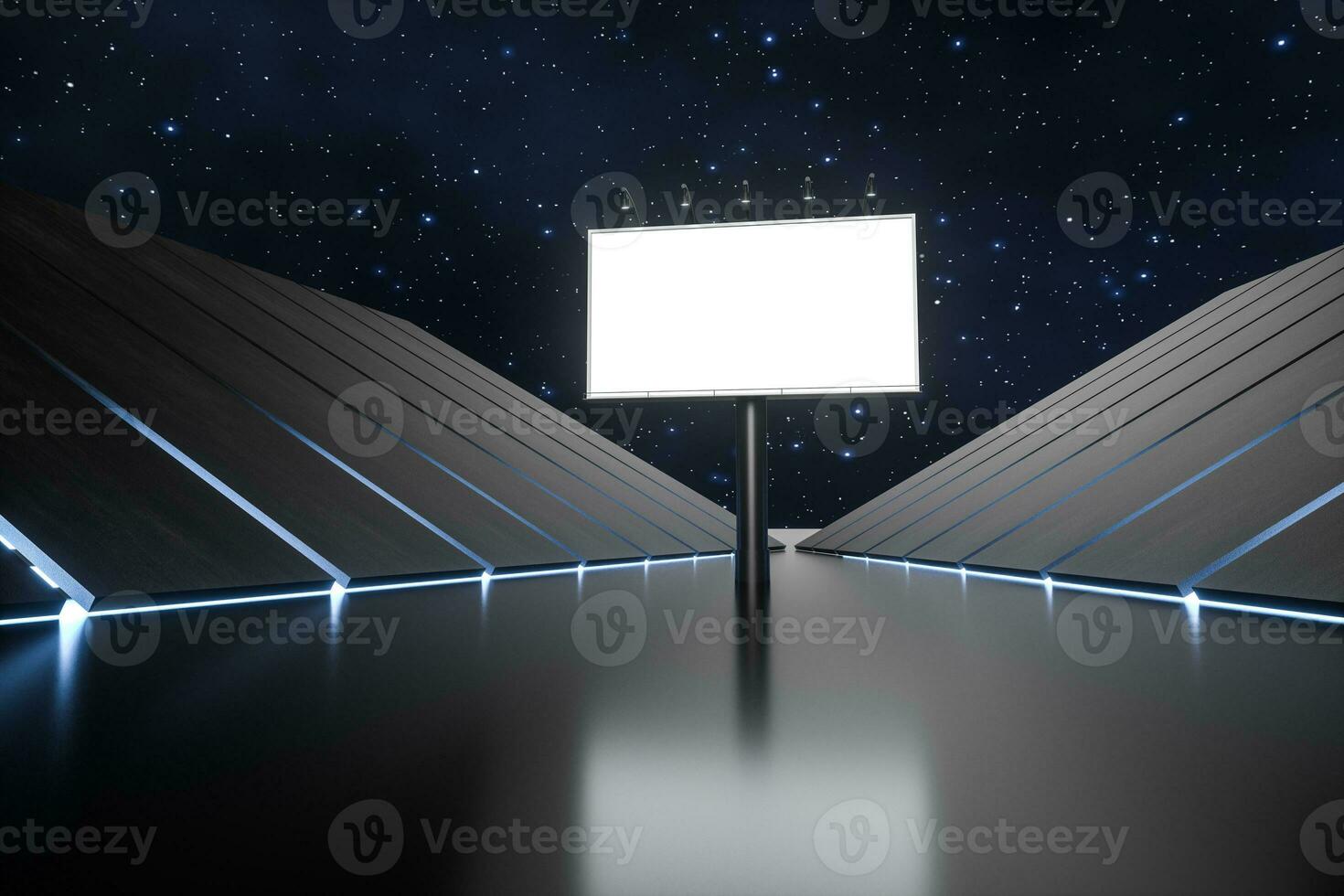 3d rendering, blank advertising board In the night scene photo