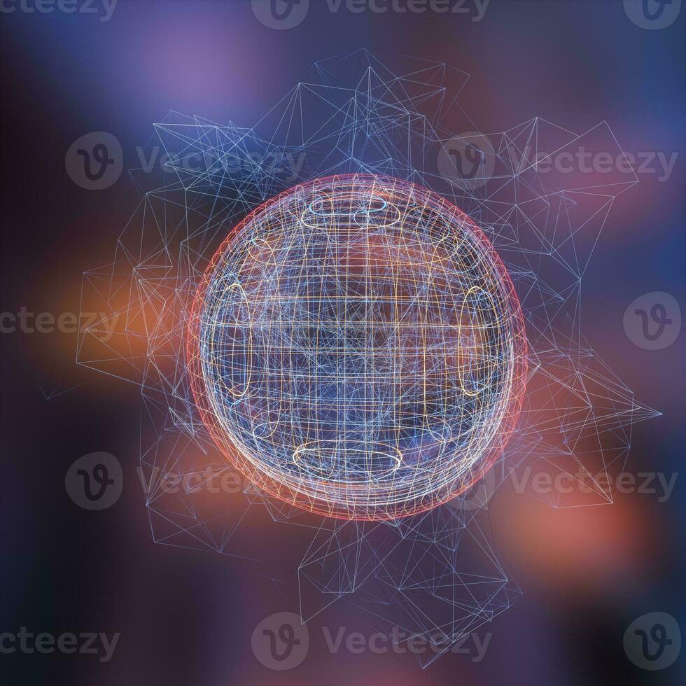 Colorful background and grid of atoms, 3d rendering photo