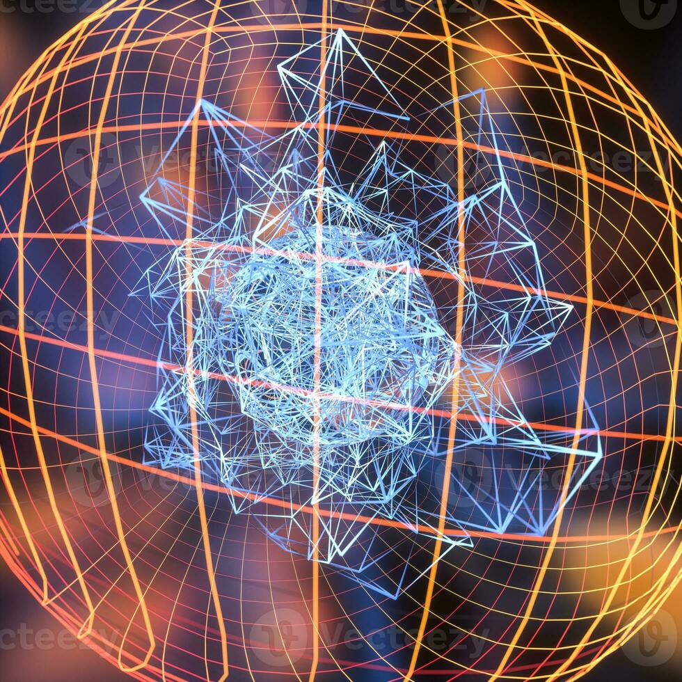 Colorful background and grid of atoms, 3d rendering photo