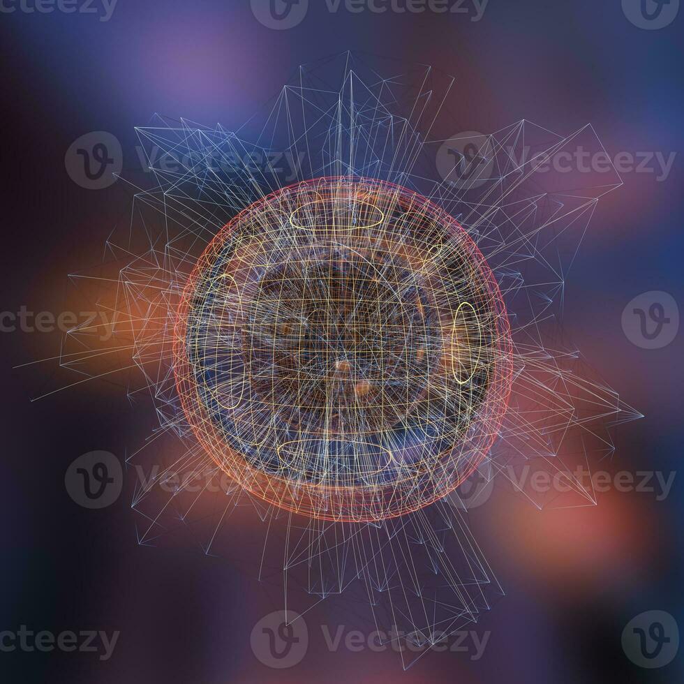 vistoso antecedentes y cuadrícula de átomos, 3d representación foto