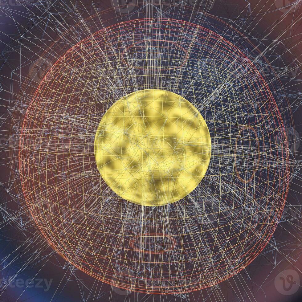 Colorful background and grid of atoms, 3d rendering photo