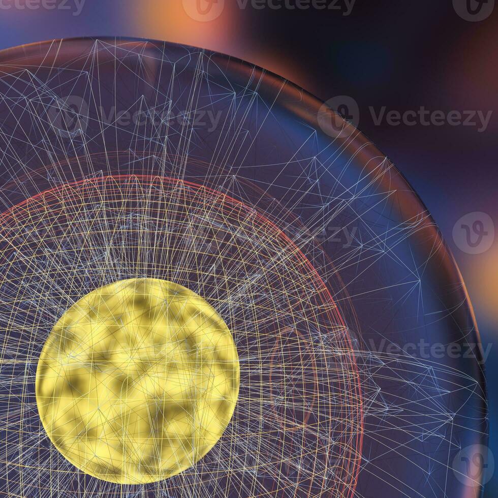 Colorful background and grid of atoms, 3d rendering photo