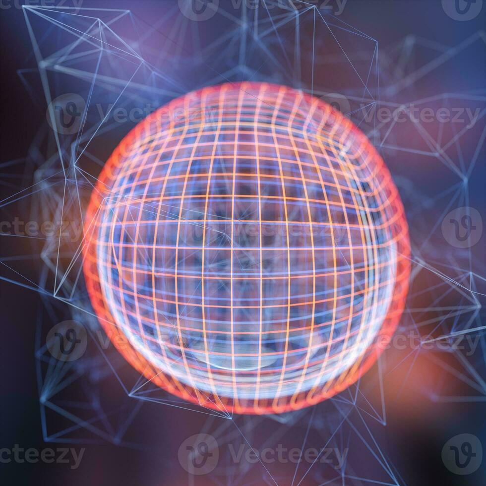 vistoso antecedentes y cuadrícula de átomos, 3d representación foto