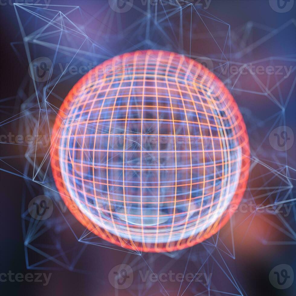 Colorful background and grid of atoms, 3d rendering photo