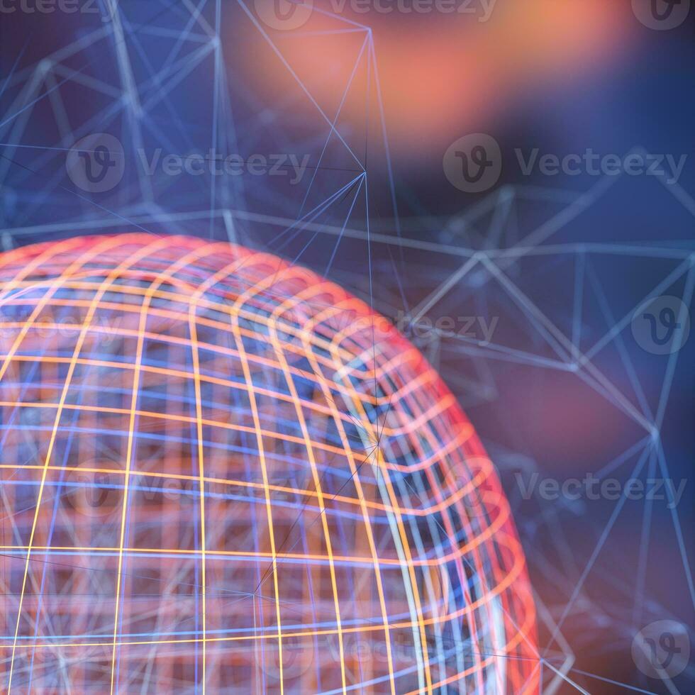 Colorful background and grid of atoms, 3d rendering photo