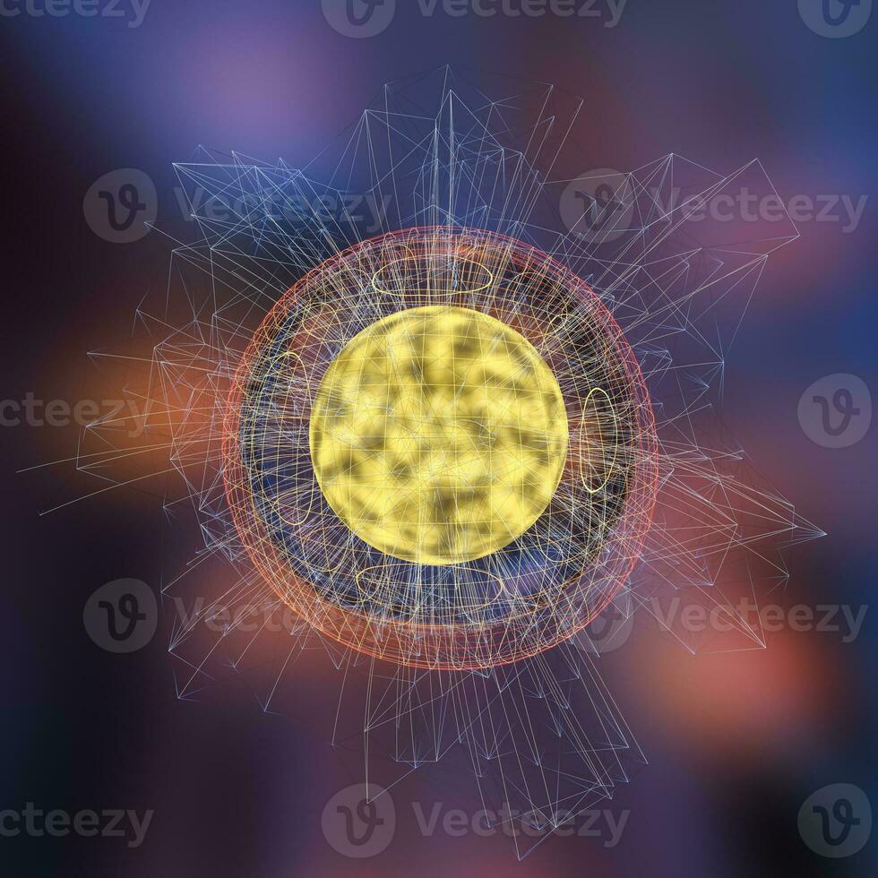 Colorful background and grid of atoms, 3d rendering photo