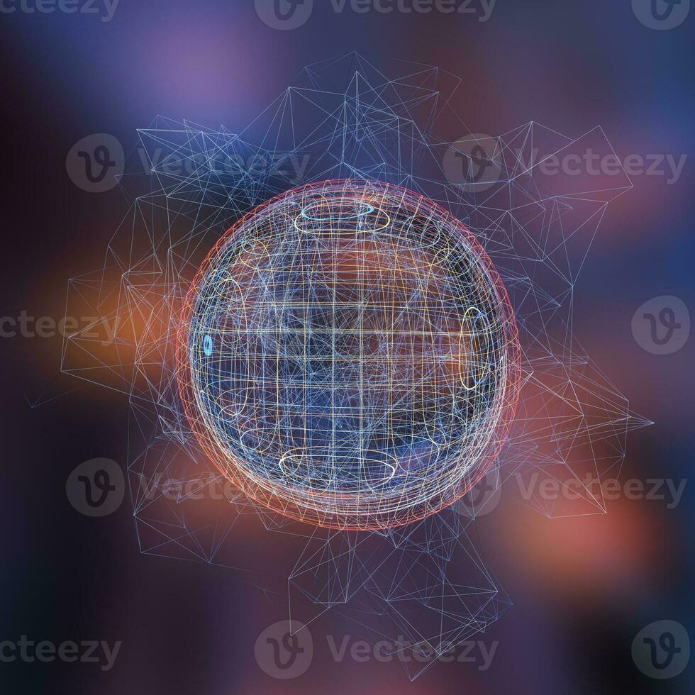 Colorful background and grid of atoms, 3d rendering photo