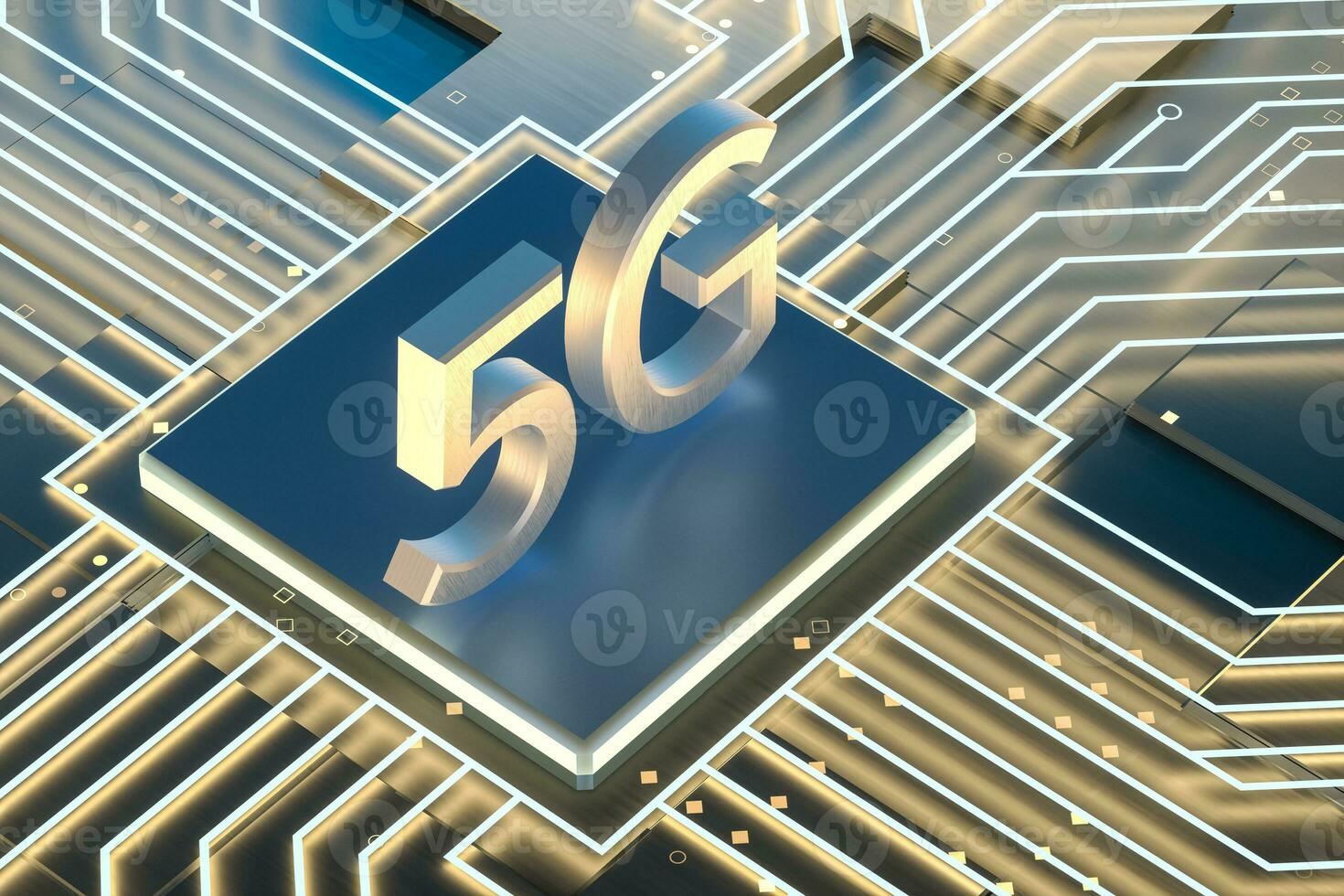 3d rendering, 5g font and circuit background photo