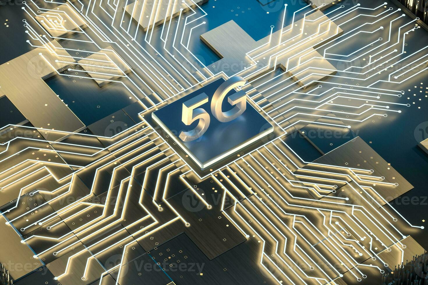 3d rendering, 5g font and circuit background photo