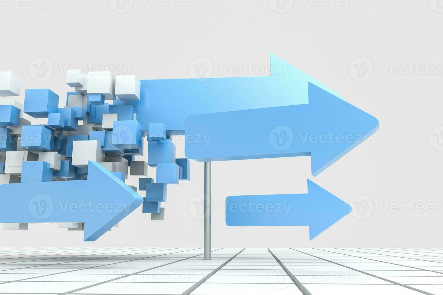 3d representación, 3d modelo de flecha, el concepto de desarrollo y dirección foto