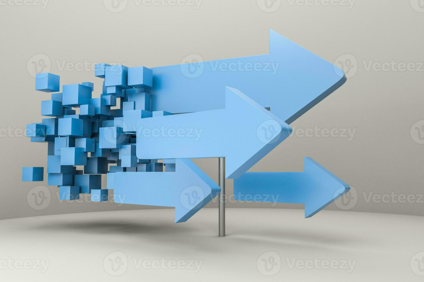 3d representación, 3d modelo de flecha, el concepto de desarrollo y dirección foto