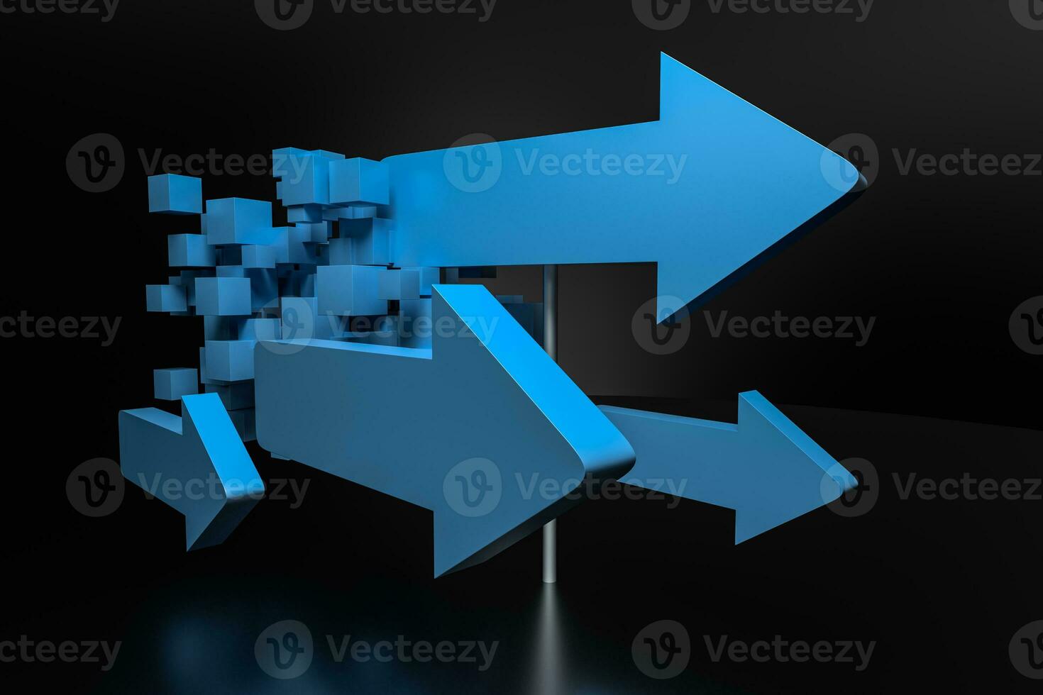 3d rendering, 3d model of arrow, the concept of development and direction photo