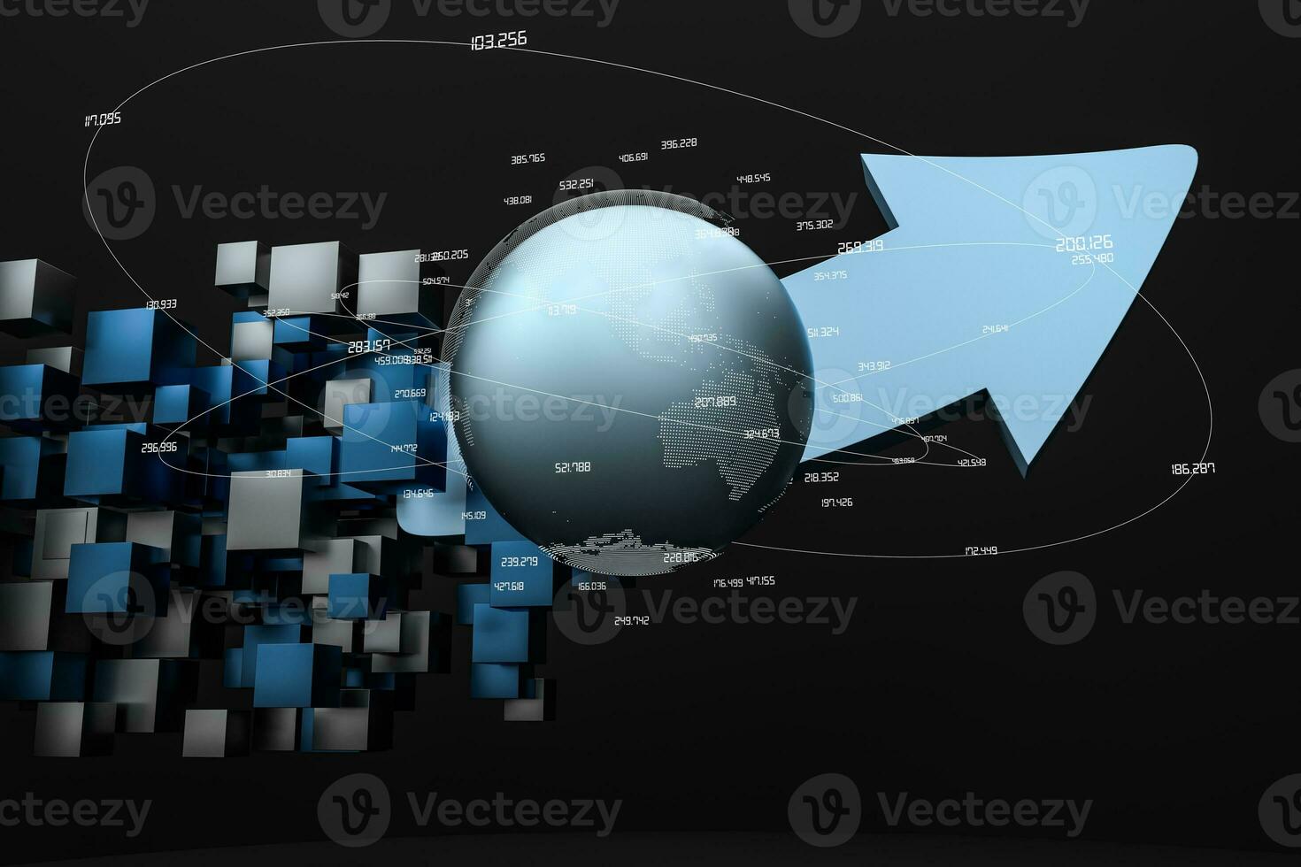 3d representación, 3d modelo de flecha, el concepto de desarrollo y dirección foto