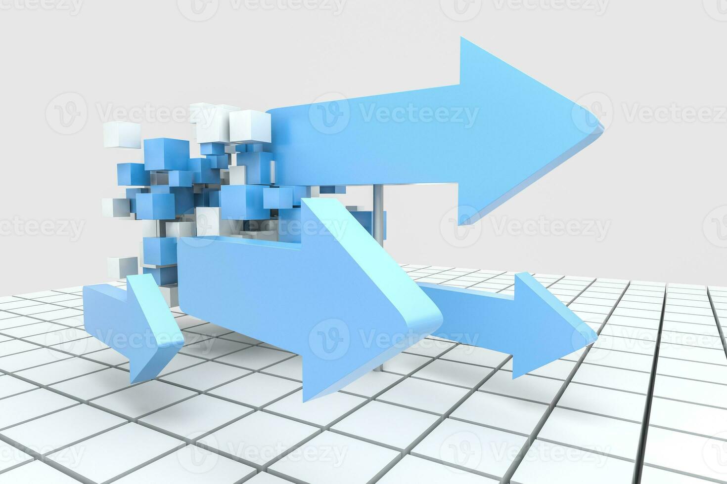 3d rendering, 3d model of arrow, the concept of development and direction photo