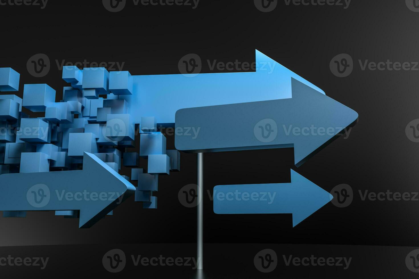 3d rendering, 3d model of arrow, the concept of development and direction photo