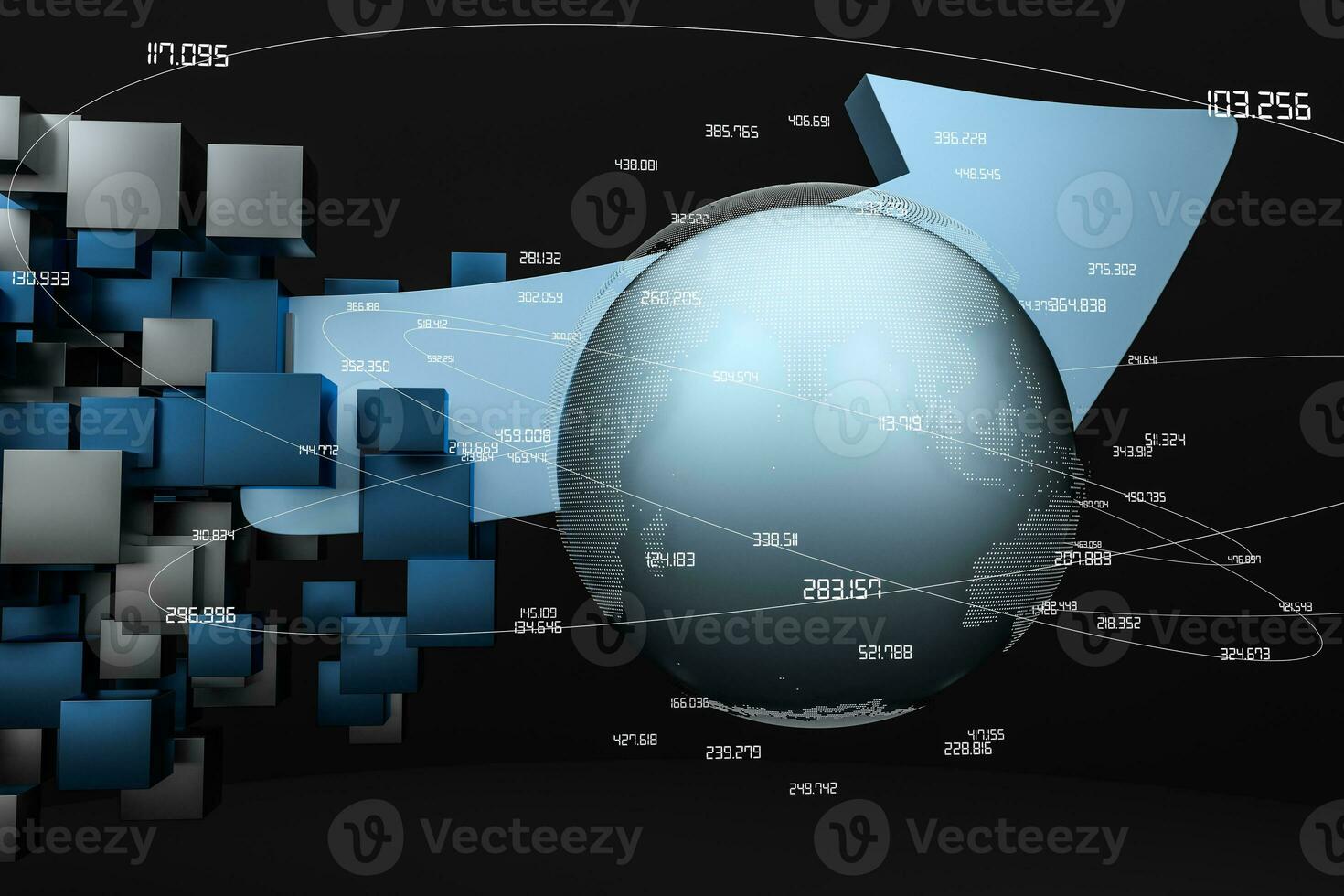 3d representación, 3d modelo de flecha, el concepto de desarrollo y dirección foto