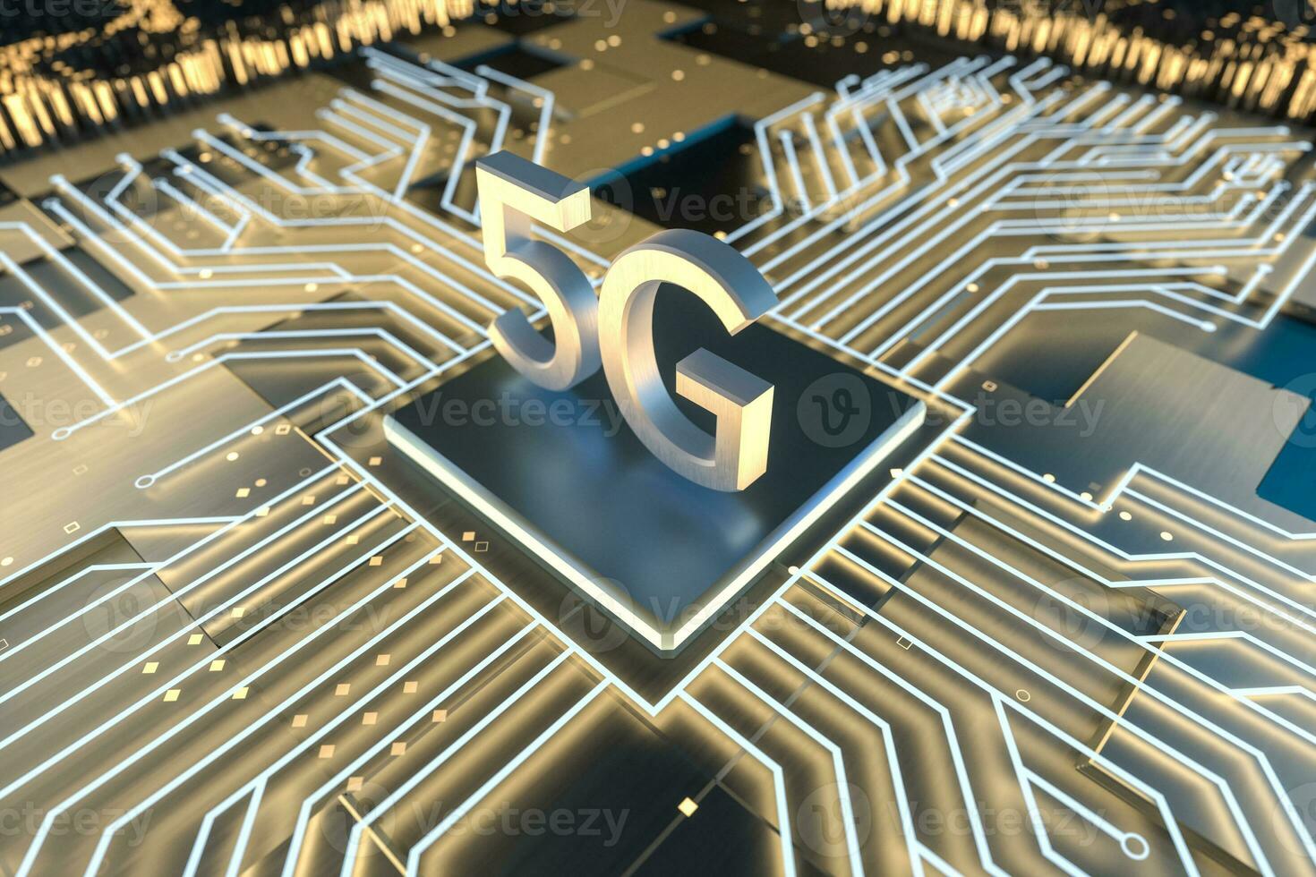 3d rendering, 5g font and circuit background photo