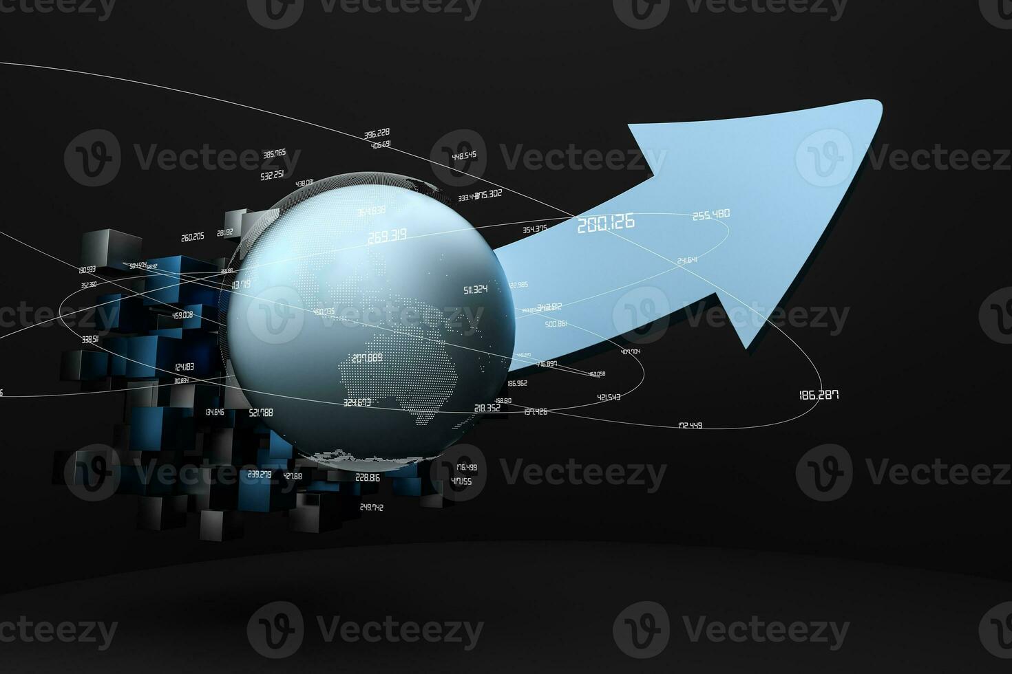 3d rendering, 3d model of arrow, the concept of development and direction photo