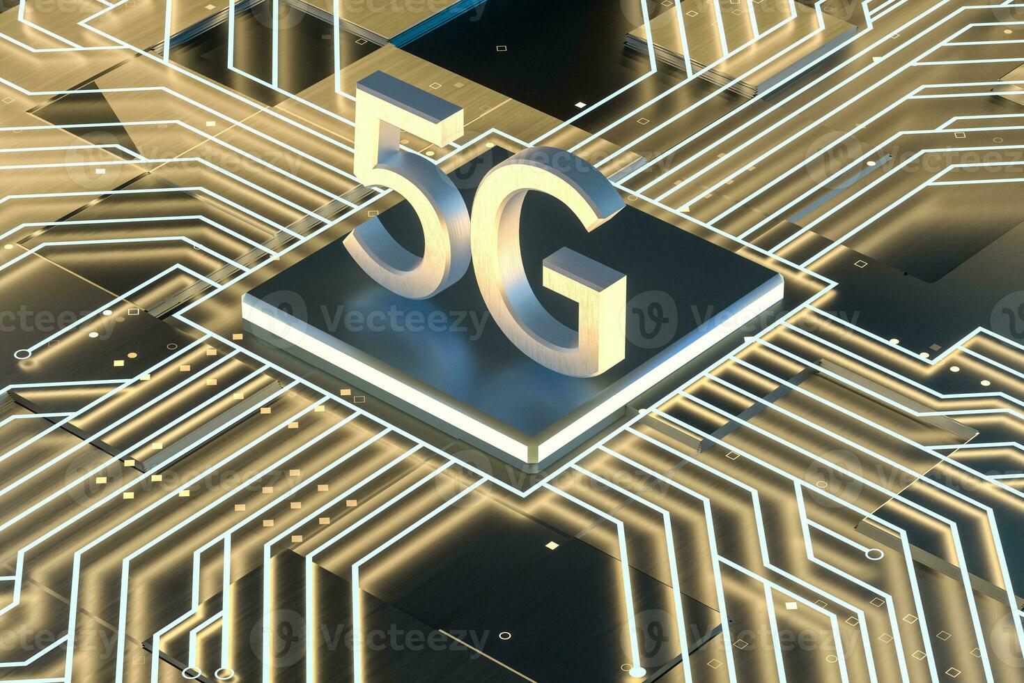 3d rendering, 5g font and circuit background photo