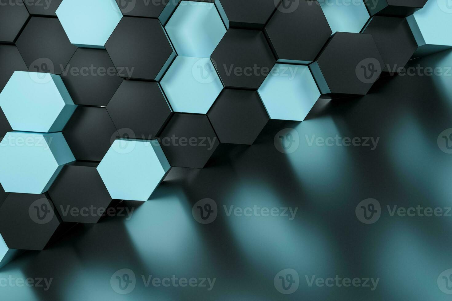 3d rendering, black and cyan hexagon cubes. photo