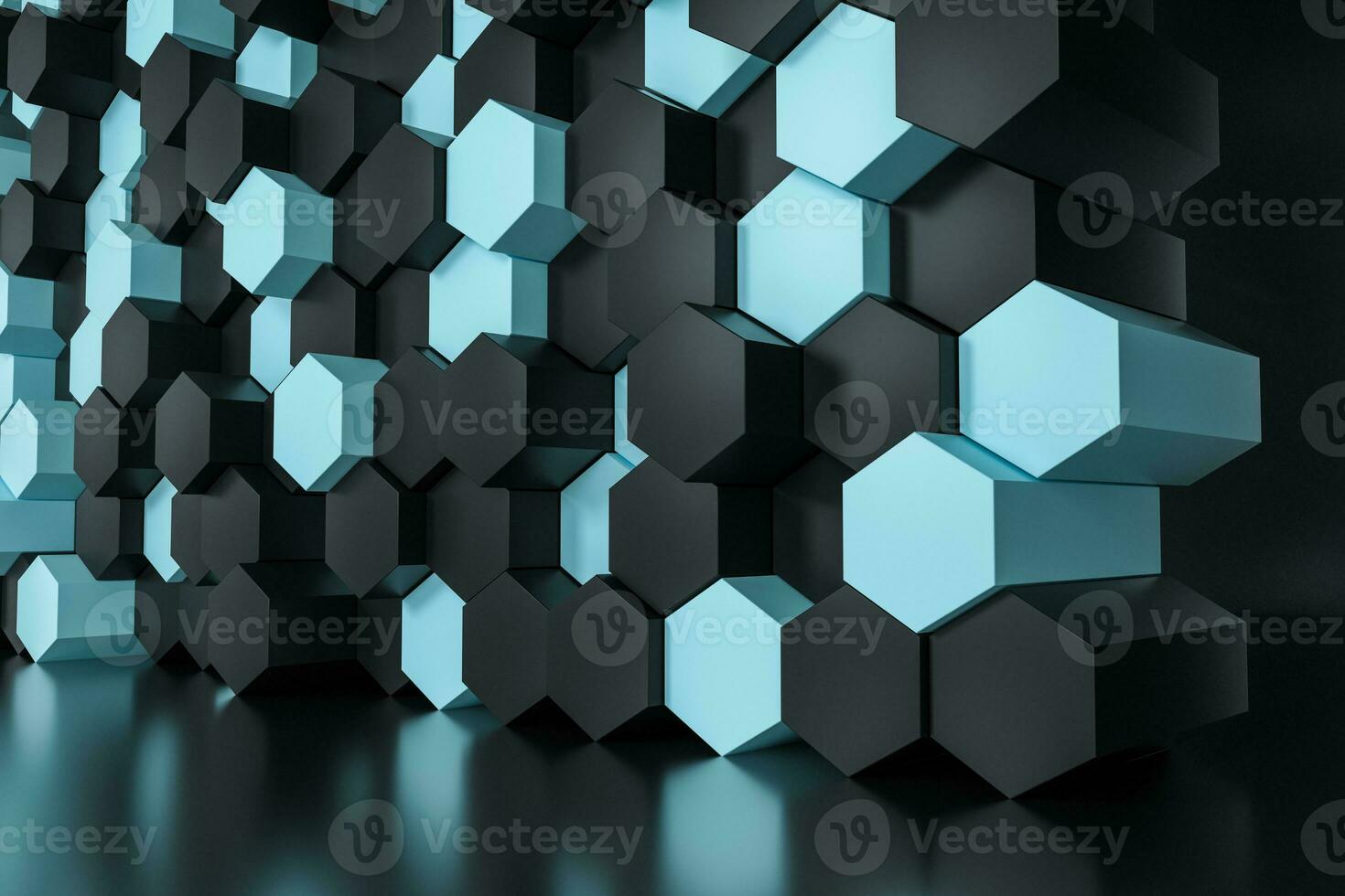 3d rendering, black and cyan hexagon cubes. photo