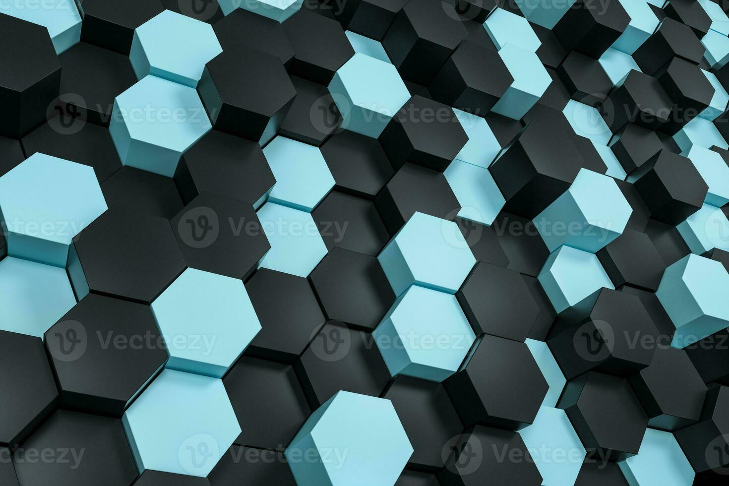 3d rendering, black and cyan hexagon cubes. photo