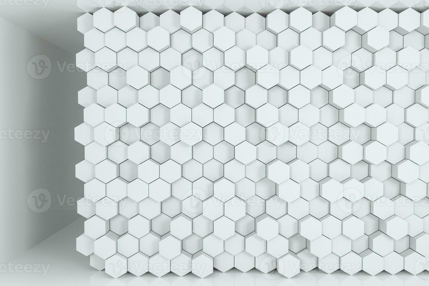 3d rendering, white hexagon cubes. photo