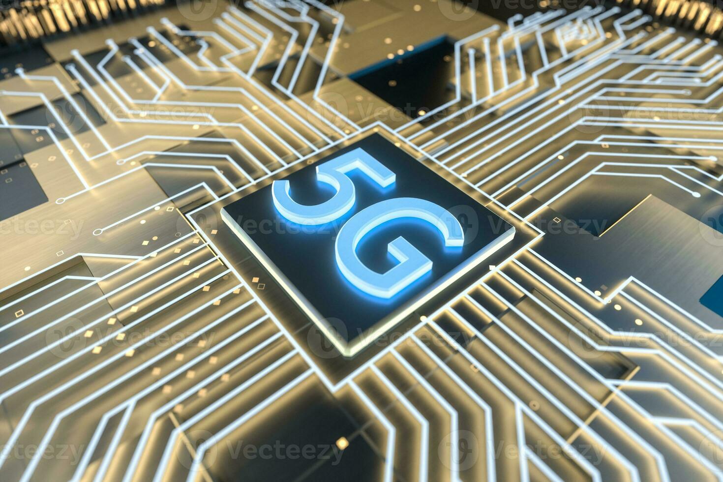 3d rendering, 5g font and circuit background photo