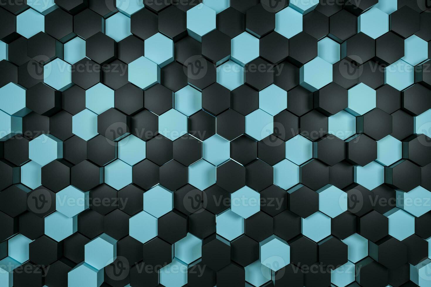 3d rendering, black and cyan hexagon cubes. photo
