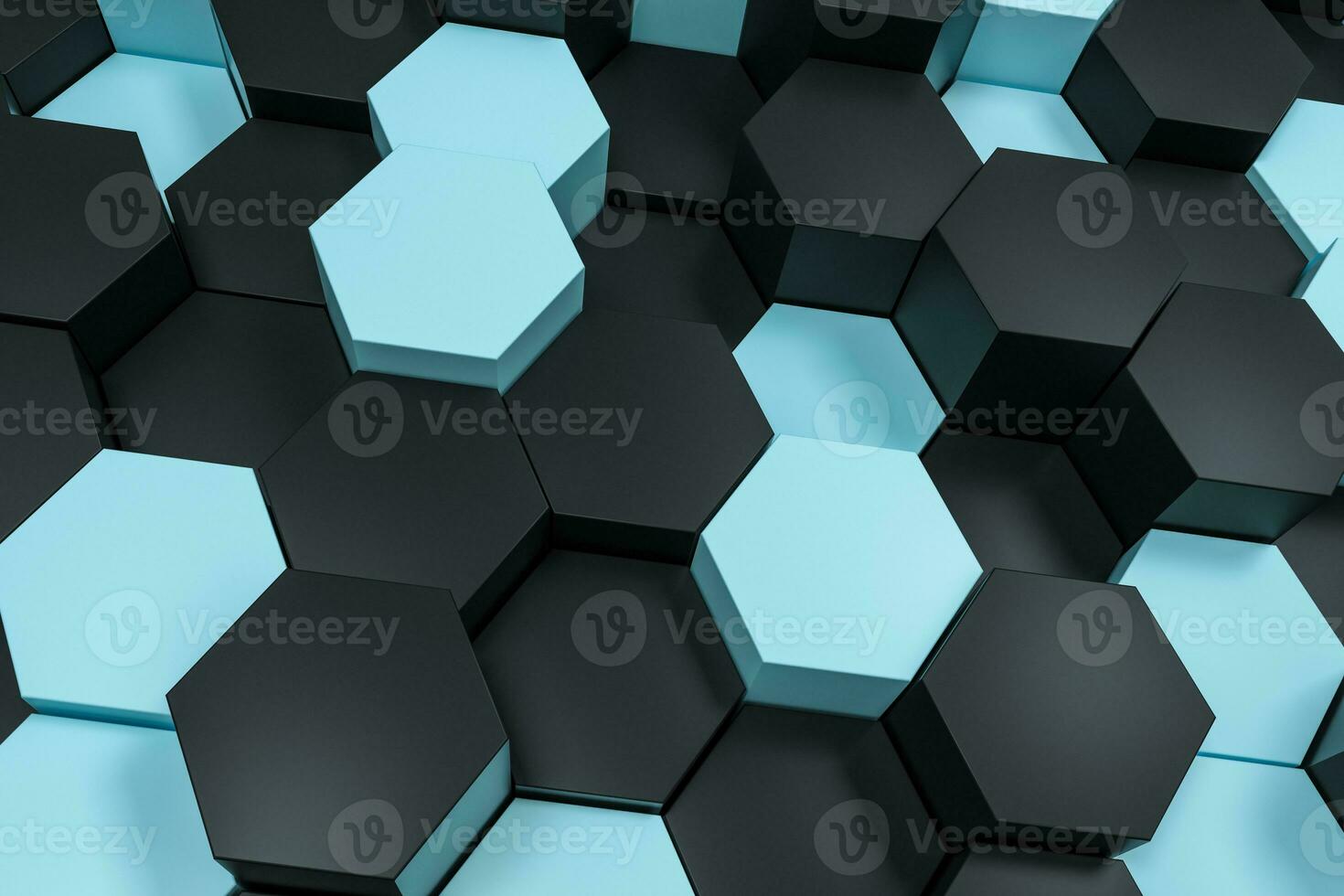 3d rendering, black and cyan hexagon cubes. photo